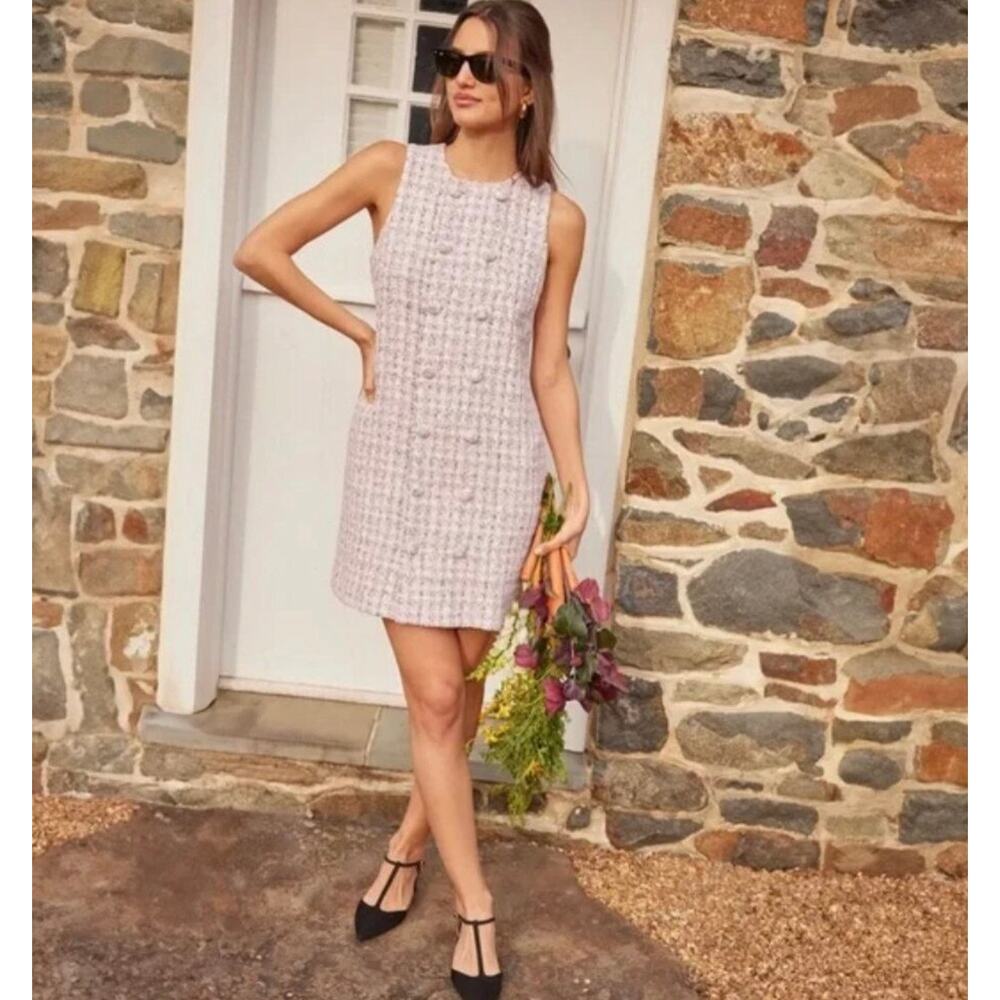 NWT Tuckernuck Pomander Place Pink Tweed Mini Dress | Small - Picture 2 of 11